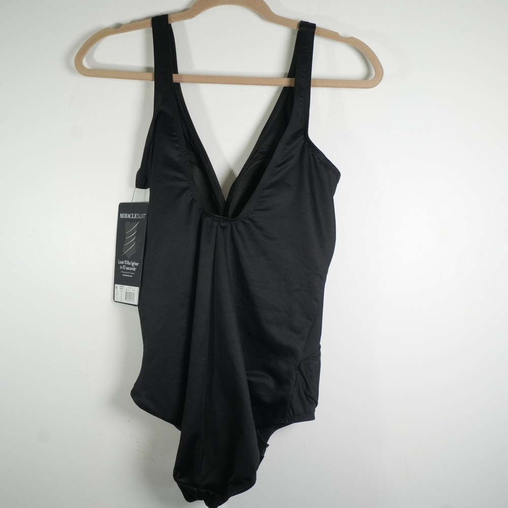 Miraclesuit Oceanus Swimsuit Womens 14 Black One Piece Tummy Control Ruched NEW - Picture 7 of 10